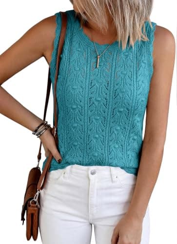 BTFBM Crochet Tank Tops for Women Hollow Out Sleeveless Loose Sweater Vest Top Summer Spring 2026 Beach Vacation Clothes(Light Lake Blue, XX-Large) - Image 1