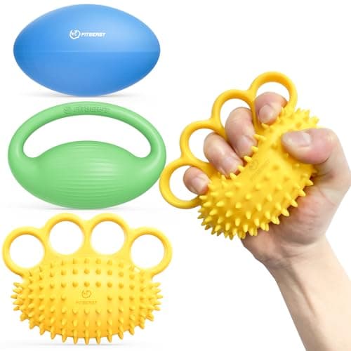 FitBeast Hand Exercise Ball Set–Stress Balls for Adults, Grip Strength Trainer Set for Rehab, Stress Relief, Arthritis, Carpal Tunnel, Hand Strength & Flexibility (3 Piece Set - Yellow Green Blue)