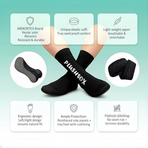 PLUSHSOX Sand Proof Beach Sport Socks with Kevlar Grip for Women Men - Ankle-Length Socks for Volleyball, Soccer, Paddleboarding, All-Day Comfort & Tournament Play, Blue Camouflage, L - Thumbnail 6