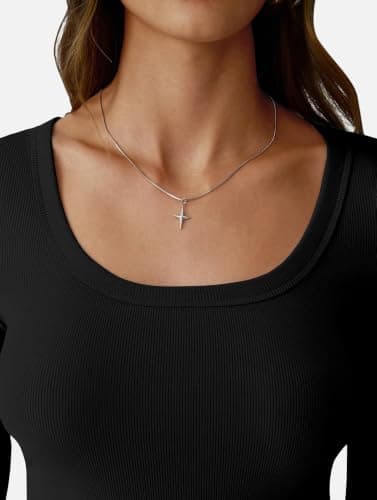 GKBK Womens 3/4 Sleeve Scoop Neck Tops Ribbed Knit Slim Fitted Casual Basic Tee Shirts 2026 Summer Fashion Trendy Work Casual T-Shirt Workout Outfits Thermal Undershirts Layering Clothes Black S - Thumbnail 5