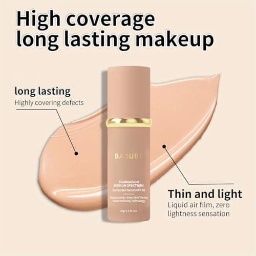 BARUBT 4 in 1 Color Changing Foundation with SPF 50 - Moisturizing Medium-Full Coverage Concealer, Medium Spectrum Foundation Cream, Long-Lasting Lightweight Makeup Liquid, Natural Look Cosmetics - Thumbnail 2