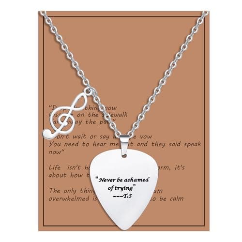 COTATI Quotes Guitar Pick Necklace Outfits Jewelry Accessories Inspired Fans Gift Merch (Never be ashamed of trying) - Image 1