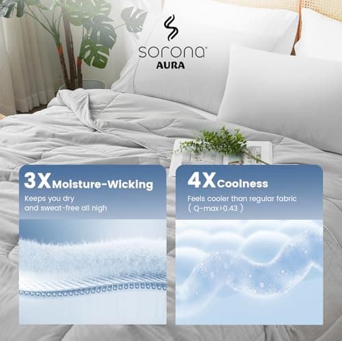 Amélie Home Cooling Comforter Twin Size, Dual-Sided Lightweight Cooling Blanket for Hot Sleepers, Q-Max 0.43 Breathable Cooling Quilt for Night Sweats, 68" x 90", Heather Cool Grey - Thumbnail 4