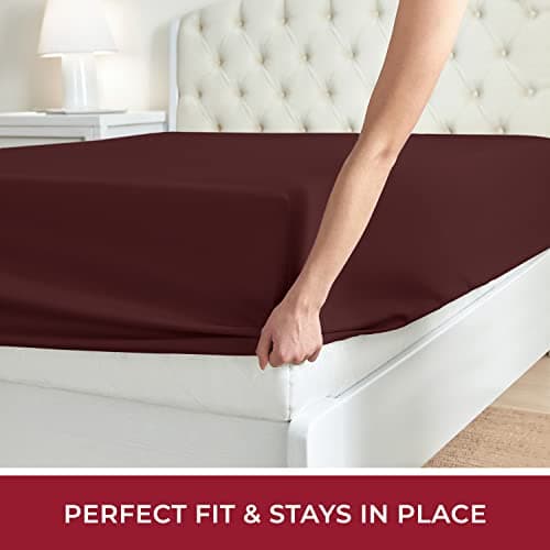 Mellanni Twin XL Fitted Sheet - Iconic Collection Bedding Sheets with up to 16 inch Deep Pocket - Soft & Cooling - Fade & Stain Resistant - 1 PC (Twin XL, Brick Red) - Thumbnail 5