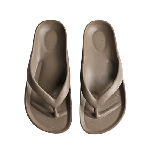 GETOEU Arch Support Flip Flops for Women and Men Soft Cushioning EVA Thong Sandals with Thick Sole, Non-Slip Quiet Outsole, Shock Absorbing Shower & Beach Flip Flops,Brown - Image 1