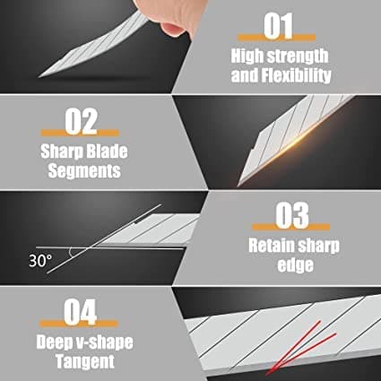 MulWark 100PC 9MM Snap Off 30 Degree Utility Knife Replacement Blades, Multi-Purpose Sharp Precision Box Cutter Blade for Universal Retractable Cutting Knives - Thumbnail 3