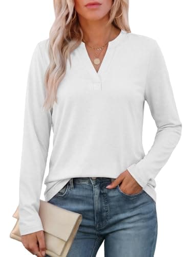 ATHMILE Womens Long Sleeve Tops V Neck Fall Dressy Casual Henley T Shirts Basic Tees Lightweight Tunic Blouse 2026 - Image 1