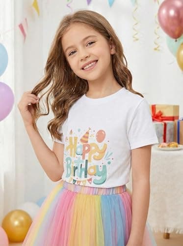 Birthday Girl Shirt for Girls Cute Graphic Tee Short Sleeve Casual Top for Kids Age 5-14 Birthday Party Outfit - Thumbnail 2