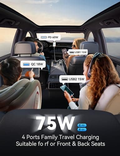 75W Car Charger USB C, 4 Port Super Fast Cigarette Lighter USB Charger, Type C 60W & QC 3.0 Multiport Car Phone Adapter Accessories for iPhone 17/16/15/14/13/12 Pro Samsung S26 Series - Thumbnail 6