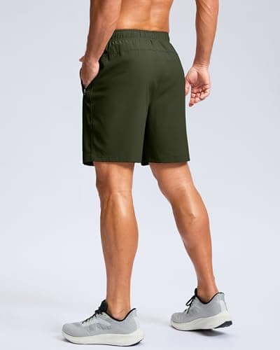 Men's Athletic Running Shorts with Zipper Pockets Quick Dry 7"/ 5"/ 9" Workout Gym Shorts for Basketball Hiking(Olive,7XS) - Thumbnail 2
