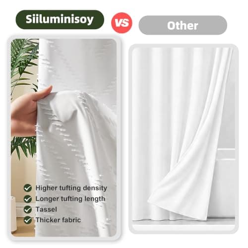 Siiluminisoy White Shower Curtain Fabric Boho Shower Curtain Cloth Textured Tufted Chevron Elegant Shower Curtains Waterproof for Bathroom 72" x 72" - Thumbnail 6