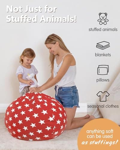 Aubliss Stuffed Animal Storage, Canvas Bean Bag Chairs Cover, Large 38" Kids Toy Storage Organizer for Blankets Towels Clothes - Thumbnail 4