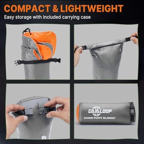 Gaialoop Down Puffy Blanket for Car Camping Outdoor Travel Backpacking, Duck Down Lightweight Portable Soft Warm Cozy Camping Blanket Quilt, 53"x78", Light Gray - Thumbnail 3