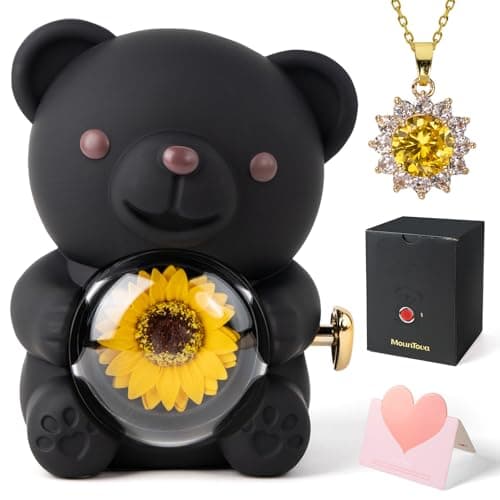 mountova Mothers Day Sunflower Teddy Bear Jewelry Box with Necklace, for Mom from Daughter Son, Rotating Surprise Gift, Birthday Gift for Mother, Keepsake Gift for Women - Image 1