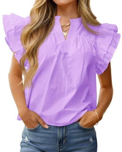 Cicy Bell Womens Ruffle Cap Sleeve Blouses V Neck Dressy Casual Tops Summer Sleeveless Cotton Shirts Purple - Image 1
