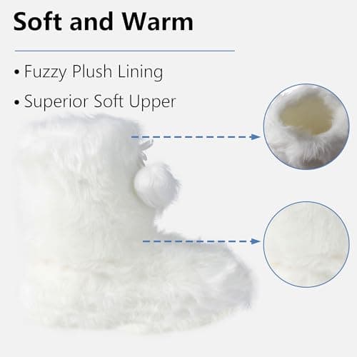Forfoot Women Slippers, Fluffy Bootie Slippers Gift for Elderly Woman Soft Fleece Plush House Shoes Warm Indoor White Slipper Boots Size 11 - Thumbnail 5