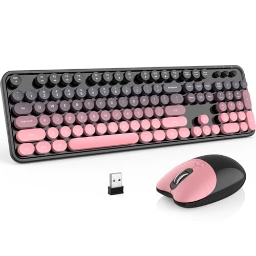 MOFII Wireless Keyboard and Mouse Combo, 2.4 GHz Full-Size Retro Round Keyboard and Mouse, Plug and Play, 8 Multimedia & Shortcut Keys for Mac, Windows, Laptop/Desktop/PC - Pink Gradient - Image 1