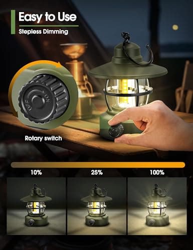 Camping Lantern Rechargeable Battery Powered 【2 Pack】, Camping Gear Must Haves, Camping Accessories, Retro Camping Light Waterproof Hanging LED Tent Lamp for Outdoor Hiking Fishing (Dark Green) - Thumbnail 2