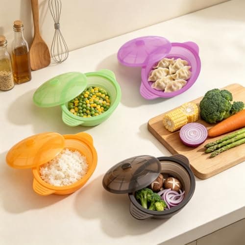 Microwave Steamer Cooker Collapsible Bowl Silicone Baked Potato Cookware with Handle Lid for Vegetables Fish Prep Meal Food with Removable Rack BPA Free Easy to Store Freezer Dishwasher Safe Black - Thumbnail 6