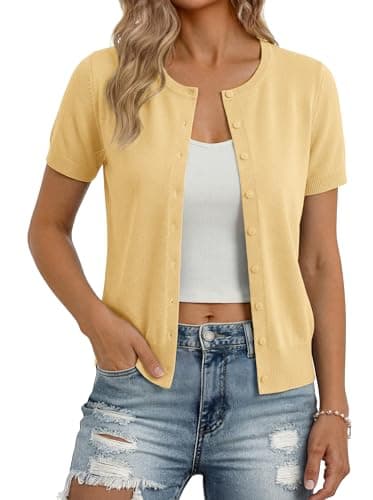 GRACE KARIN Butter Yellow Sweaters for Women, Summer Short Sleeve Sweater, Casual Outfits for Women Butter Yellow XL - Image 1