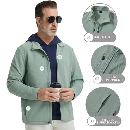 M MAELREG Mens Golf Jackets with Chest Pocket Loose Fit Zip Up Long Sleeve Windproof Warm Sports Golf Winter Jacket - Thumbnail 4