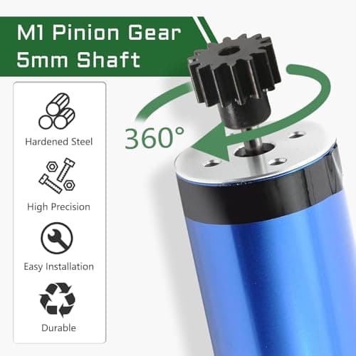 Steel Mod1 5mm Pinion Gear 1PCS, 11-28T M1 Pinion Gear Metal Hardened Steel Fit 5mm RC Motor Shaft with 3.175mm Coupler Compatible with 1/5 1/6 1/8 1/10 1/14 RC Brushless Brush Motor (14T) - Thumbnail 5