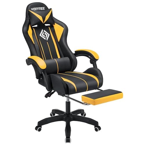 HOFFREE RGB Gaming Chair with Speakers Massage Computer Gaming Chair with LED Lights and Footrest High Back Video Game Chair for Adults Yellow and Black - Thumbnail 5
