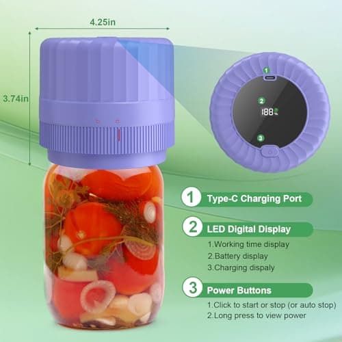 SelePow VP06+ Mason Jar Vacuum Sealer, Electric Vacuum Sealer for Jars with Wide and Regular Mouth Mason Lids, Cordless Handheld Jar Vaccum Sealer for Food Storage, Ideal Present for Mom, Wife, Purple - Thumbnail 2