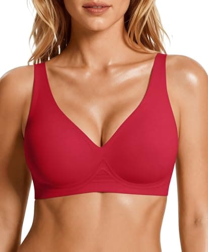 Wireless Push Up Bra Womens Bras Full Support Comfy Seamless Bralettes No Underwire Tshirt Comfortable Deep V Bra Red - Image 1