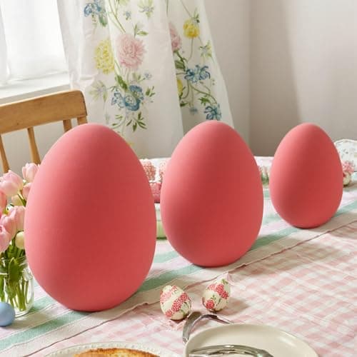 Zesua Easter Decorations - Set of 3 Flocked Easter Eggs - Spring Home Decoration for Tables Centerpieces - Easter Decorating Eggs for Home Indoor Decor for Mantel, Living Room, Bedroom, Office (Pink) - Thumbnail 4
