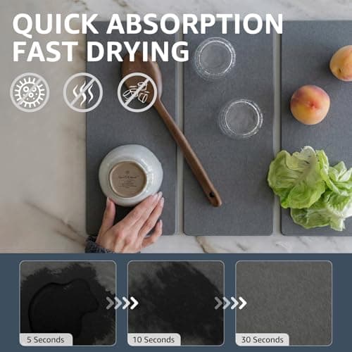 Sisher Large Stone Dish Drying Mat For Kitchen Counter,Quick Dry Diatomaceous Earth Drying,Water Absorbing,Easy To Store,Foldable For Dish Racks, Bottles, Cups, And Cutlery.(24" × 16" Dark Gray) - Thumbnail 2