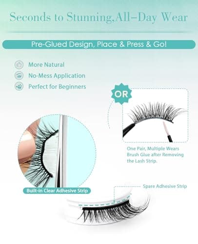 Obeyalash Self Adhesive Half Eyelashes Cat Eye, Waterproof 3/4 Corner False Lashes,5 Pairs Natural Look Stick on False Eyelashes, No Glue Needed, Wispy Glueless Lashes with Tweezers(14mm M874) - Thumbnail 2