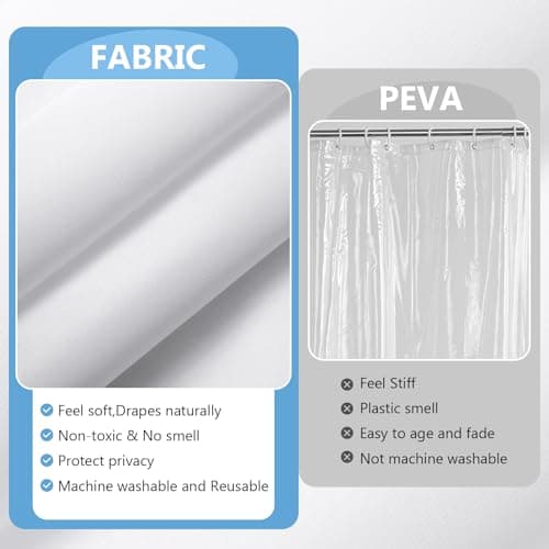 PILOTSHARK 120GSM Ultimate Waterproof Fabric Shower Curtain Liner - TPU Lamination Technology with 3 Magnets,Machine Washable,71x72 Inch Soft Cloth Shower Curtain or Shower Liner,for Bathroom(White) - Thumbnail 5