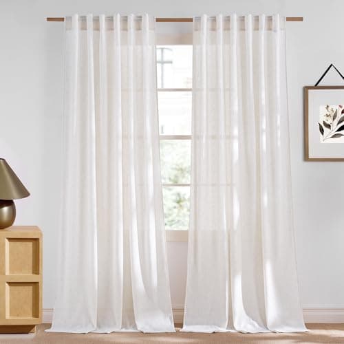 NICETOWN Cream Linen Doorway Curtains 80 inches Long, Rod Pocket & Back Tab Thick Flax Blend Semi Sheer Privacy with Light Filtering Window Treatments for Bedroom, W55 x L80, 2 Panels