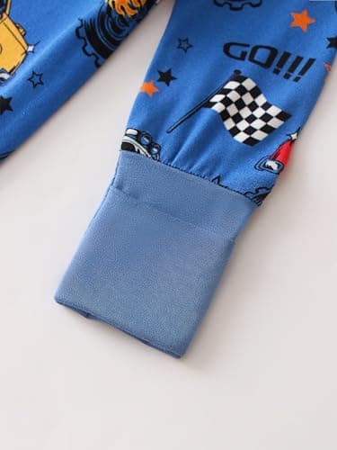 Joonberry Unisex Baby Bamboo Viscose Long Sleeve Romper, Cute Prints Zipper Footless Jumpsuit, Toddler One-Piece Outfits(Blue Racing Car, 12-18M) - Thumbnail 6