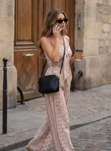 Dokotoo Jumpsuits for Women 2025 Fashion Spaghetti Strap Women's Casual Loose Overalls One Piece SleevelessStretchy Wide Leg Long Pant Rompers Jumpsuit with Pockets Printed,Pink-Floral Large - Thumbnail 2