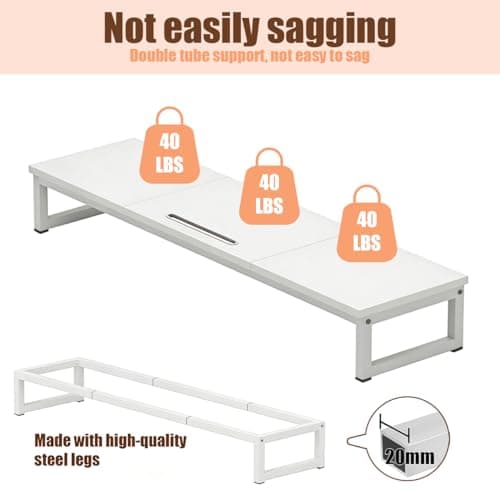 huacz Dual Monitor Stand Riser, 38.7'' Long Wood and Steel Monitor Stand for 2 Monitors, Ergonomic Desktop Organizer with Tablet Stand for Computer,Laptop,TV (White) - Thumbnail 6