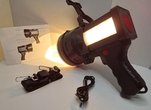 anlook Rechargeable Spotlight Flashlight, Waterproof Outdoor Handheld Spot Light, Built-in Kickstand and Phone Charger, Emergency Light for Camping, Boat, Hunting, Hiking (Warm White Light) - Thumbnail 6