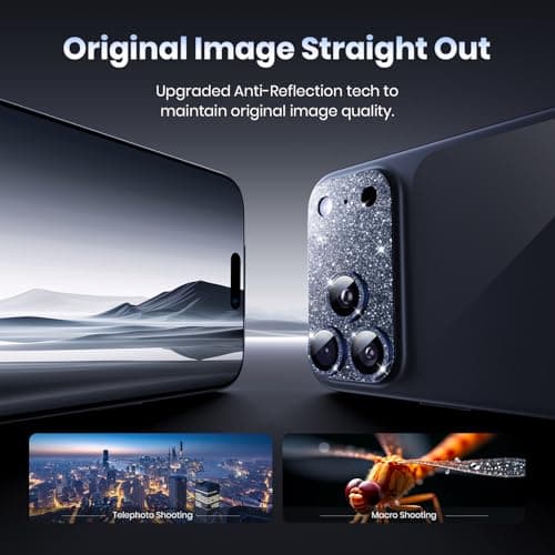 Hoerrye for iPhone 17 Pro Camera Lens Protector - [12FT Shatterproof Military Grade] [Strong Adsorption] Metal 9H+ Tempered Glass Camera Screen Full Cover Case Friendly,Glitter Deep Blue - Thumbnail 4