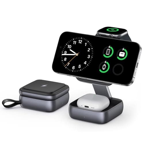 UEQ 3 in 1 Wireless Charging Station for Apple Devices,Foldable Fast Travel Magnetic Wireless Charger,Compatible with MagSafe Charger for iPhone 17 Air 16 15 14 13 12,Apple Watch&AirPods Pro - Image 1