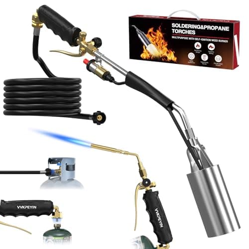 Propane Torch Weed Burner and Soldering Torche Kit, Solid Brass Brazing Torch,High Output with Long/Short Mode,11.5FT Hose Heavy Duty Blow Torch Flamethrower with Self Igniter and Turbo Trigger