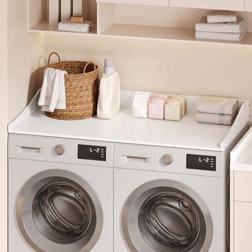 Tarnorci 54'' Washer Dryer Countertop, Laundry Room Organization Washer and Dryer Combo Countertop Organizer with Non-Slip Mat, White - Image 1