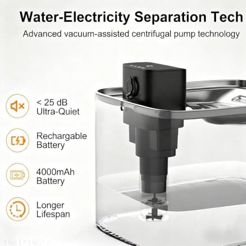 NPET Wireless Cat Water Fountain, 4L/1Gallon Battery Operated Pet Fountain with Smart Motion Sensor, 4000mAh Rechargeable Battery & Quiet Pump, Automatic Cordless Water Dispenser for Cats, Dogs,Pets - Thumbnail 4