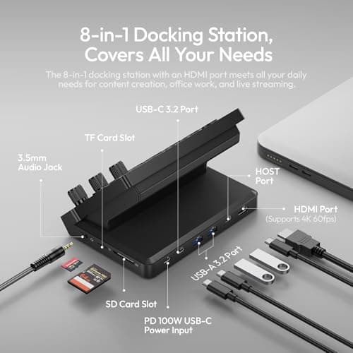 ULANZI D200X Stream Controller with 3 Knobs, 14 Customizable LCD Keys Macro Keyboard, 8-in-1 USB-C Hub Docking Station with 4K HDMI Content Creator Equipment for OBS/Video Editing/Photography/PC - Thumbnail 5