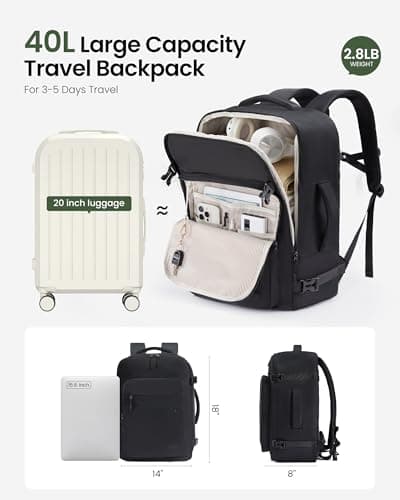 LOVEVOOK 40L Carry on Backpack, Large 17 Inch Travel Backpack for Women Men, Personal Item Bag Airline Approved with 3 Packing Cubes, Hiking Backpack Waterproof Weekender Essentials Casual Daypack - Thumbnail 3