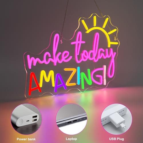 Make Today Amazing Neon Sign Classroom Wall Decor Reading Neon Signs with Sunrise LED Lights for Bedroom Reading Corner Lights Up Sign for Library Study Office LED Gift for Teens Teachers - Thumbnail 5