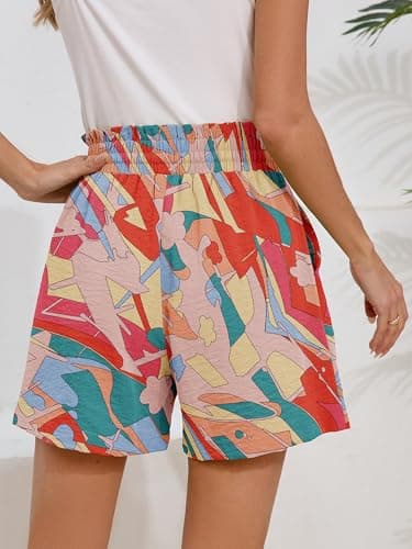 Moodclo Summer Casual Shorts with Pockets Rosy Clouds Small for Women High Waisted Wide Leg Womens Boho Shorts Drawstring Beach Vacation 2026 Clothes - Thumbnail 4