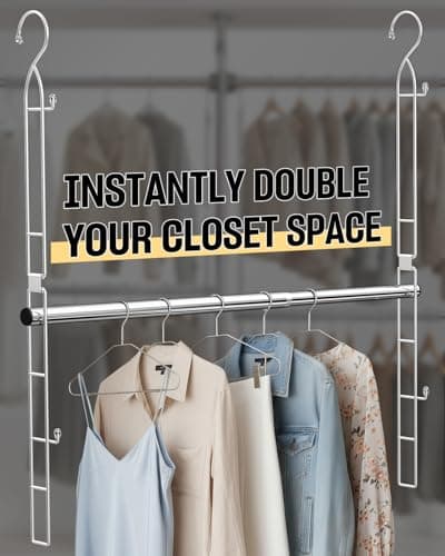 Supforce Hanging Closet Rod Stainless Steel, 2 Pack Adjustable Height & Width Closet Rod Extender, Space-Saving Closet Hanging Storage Organizer，Load up to 88LB - Thumbnail 2