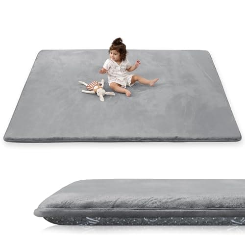 PAPAMAT 1.5" Super Thick Baby Play Mat for Floor, 79x118 Pro Soft Flannel Foam Mats for Toddler Infant Kids Crawling for Nursery Rug Playroom Living Room Waterproof Easy Care Non-Slip (Dark Grey)