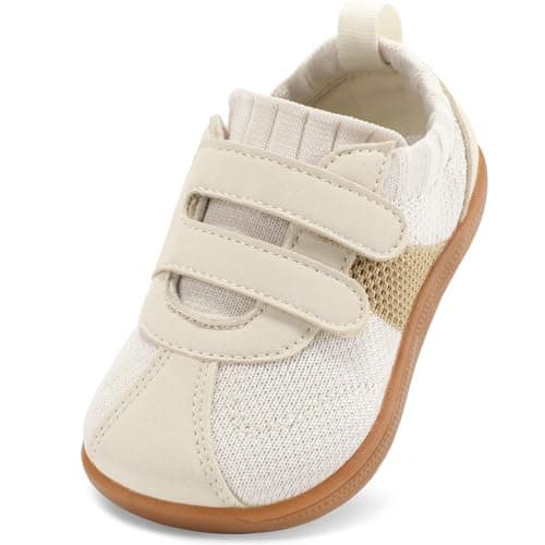 Toddler Boys Shoes Wide Toe Box Barefoot Shoes Boy Sneakers Kids Tennis Shoe Preschool Breathable Non Slip Flexible Lightweight Comfortable First Walking Running Gym Outdoor Beige Brown Infant Size 4 - Image 1